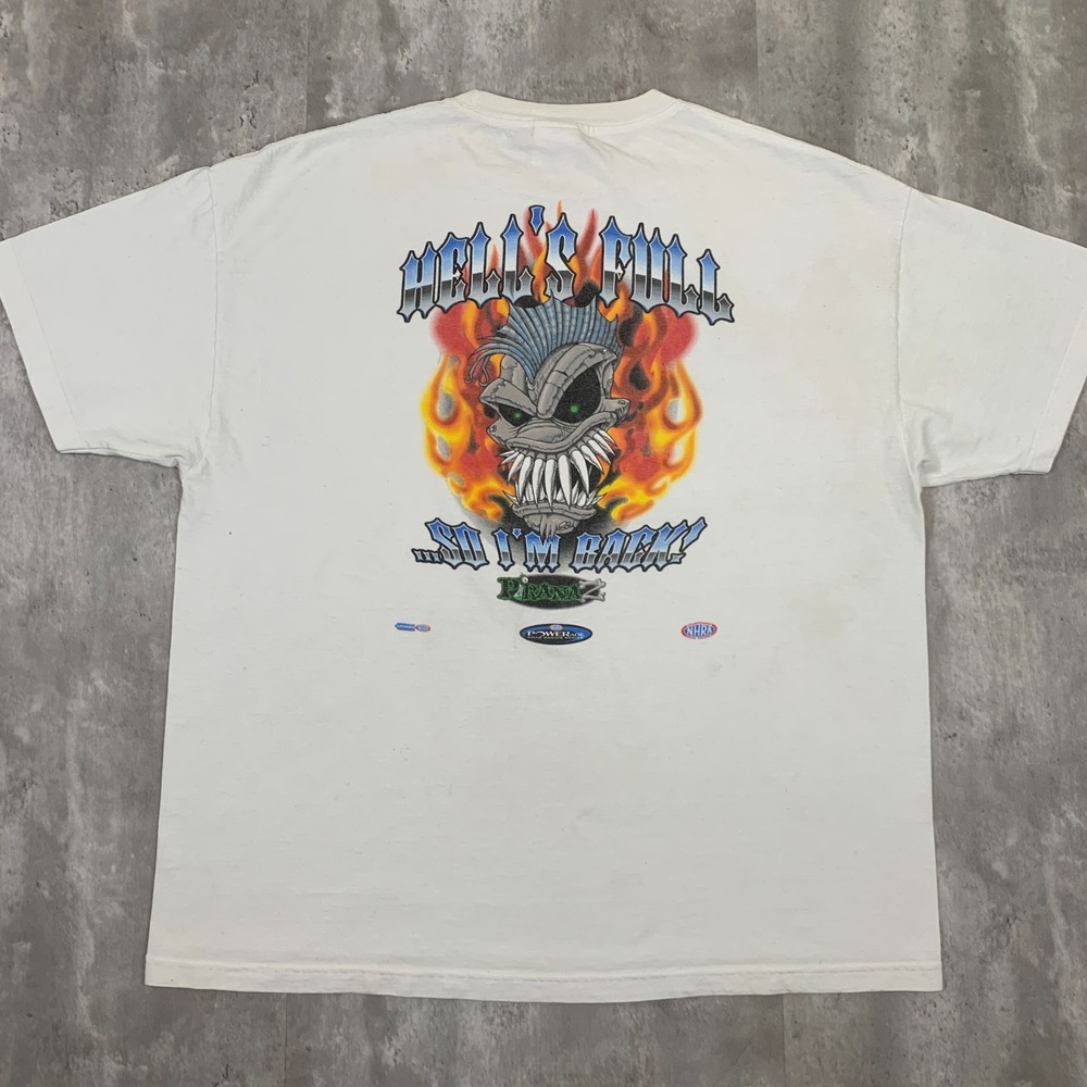 Vintage Hell Is Full T-Shirt Mens XXL White Piranaz NHRA Racing Hot Rod Y2K